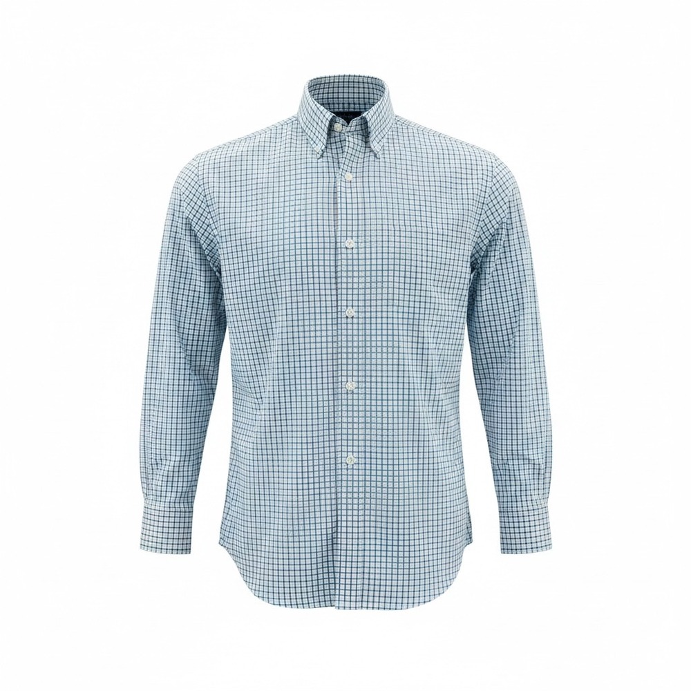 Peter Millar Shirt Mens Small Blue Green Check Stretch Cotton Button Down
